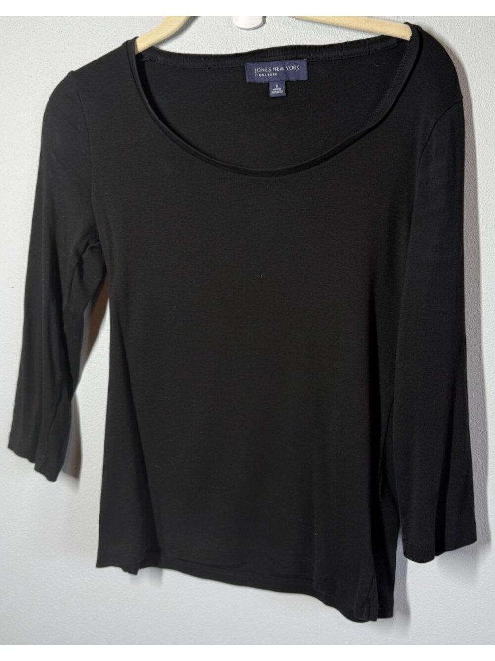 Jones New York Womens Medium Black 3/4 Sleeve Top Classic Minimalist Tee Layerin